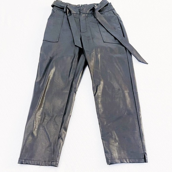 Greylin Black Faux Leather Belted Waist Straight Leg Pants SZ S - Picture 5 of 7